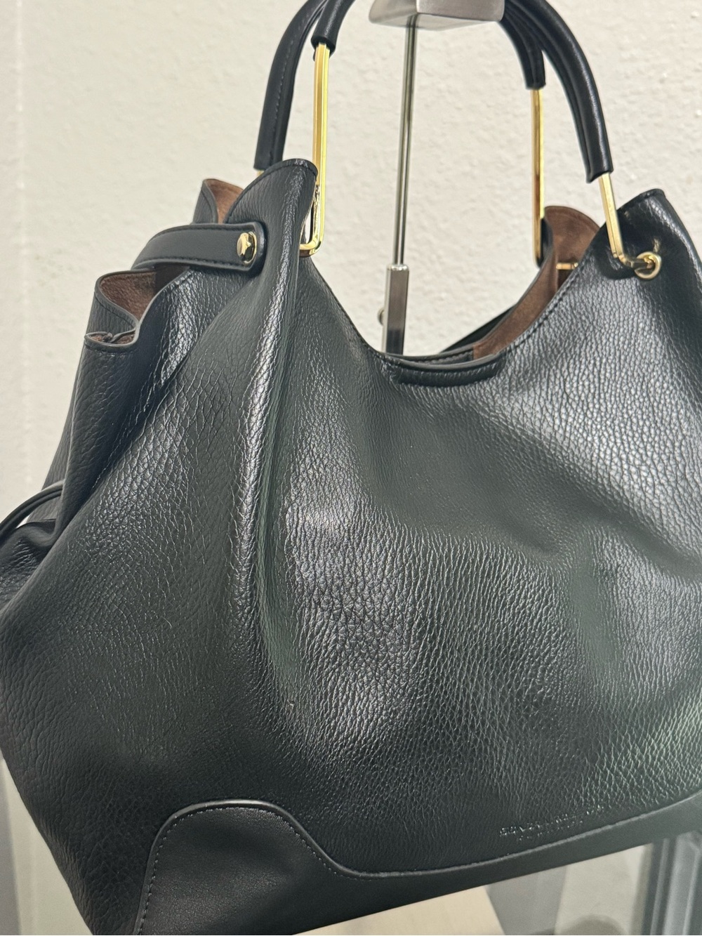 Sondra Roberts Black Leather Shoulder Bag with Gold Hardware